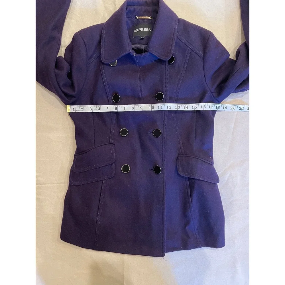Express Royal Purple Double Breasted Wool Blend Peacoat‎ Jacket Size S